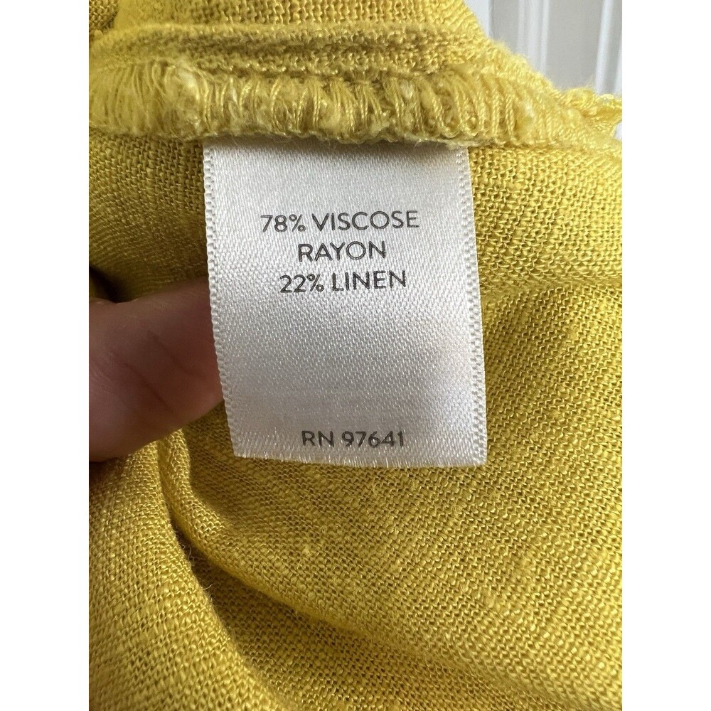 J Jill Shirt Dress XL Yellow Linen Blend Button Front Waist Tie Coastal Resort - Picture 7 of 11